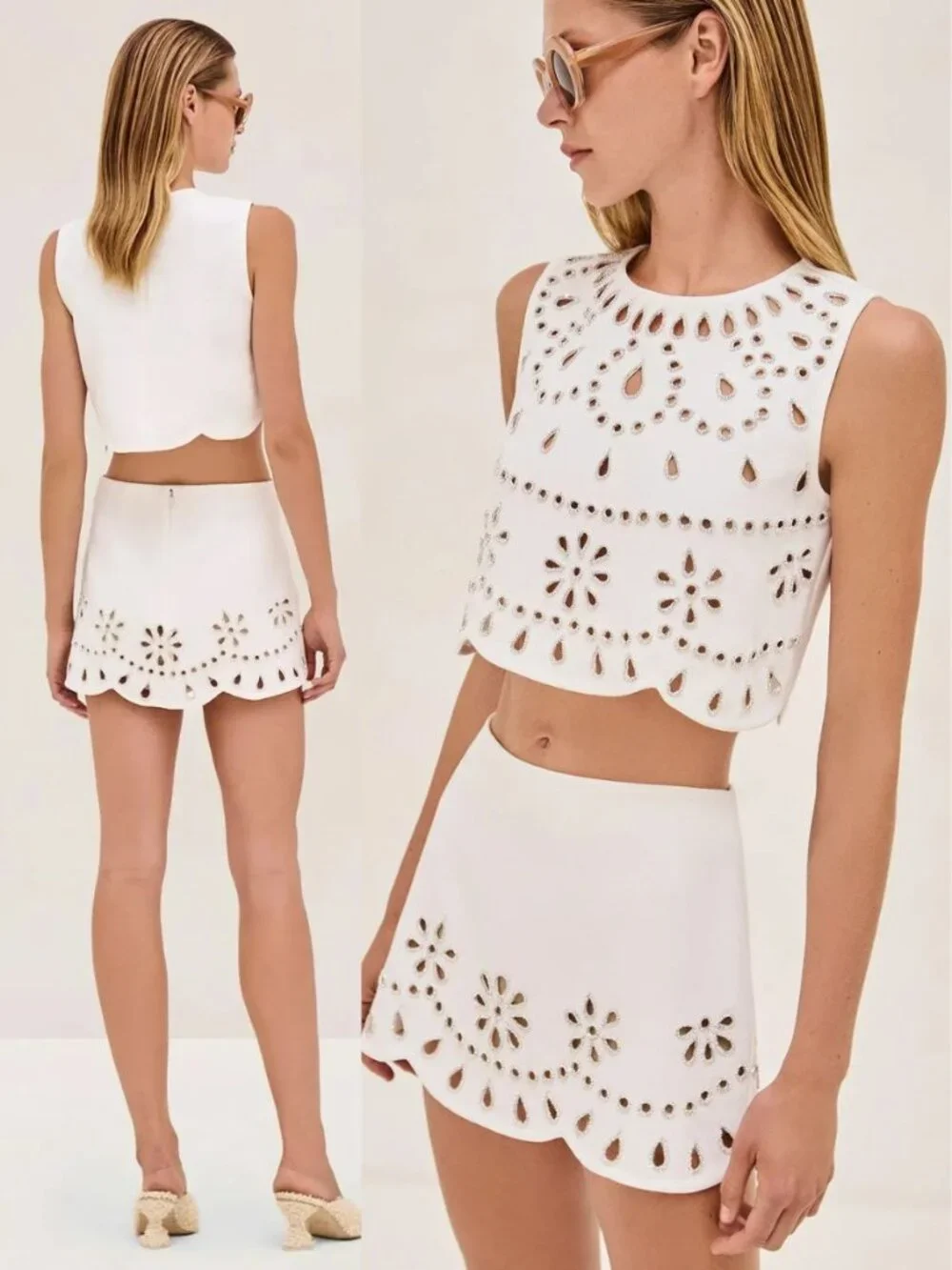 Alexis Tavy Top White Rhinestone Crystal Laser Cut Out Cropped NWT Size S - Picture 12 of 12